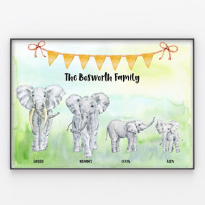 Elephant Family Print, Custom Quote, Personalised Wall Art Gift