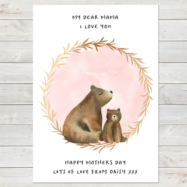 Dear Mama Cute Bears, Mummy & Baby Print, Mother's Day Gift