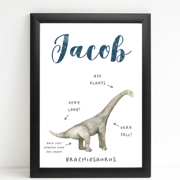 Dinosaur Name Print, Fun Informative Bedroom Print for Kids, Personalised Gift