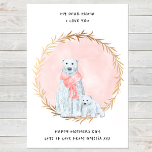 Dear Mama Cute Polar Bears, Mummy & Baby Print, Mother's Day Gift