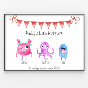 Little Monsters Children Family Print, Personalised Poster Gift