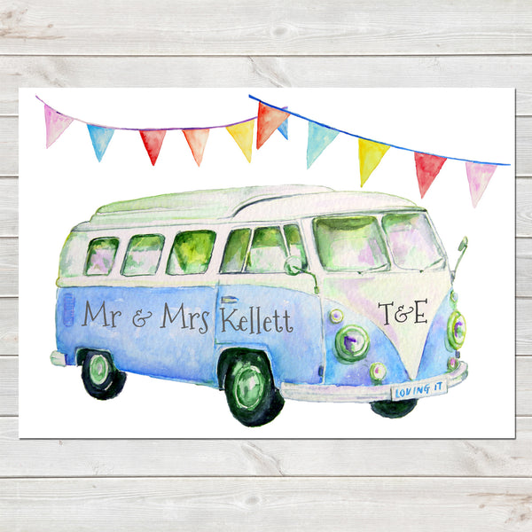 Personalised Campervan Newlyweds, Couples Print, Wedding/Anniversary/Valentines Gift, Home Decor
