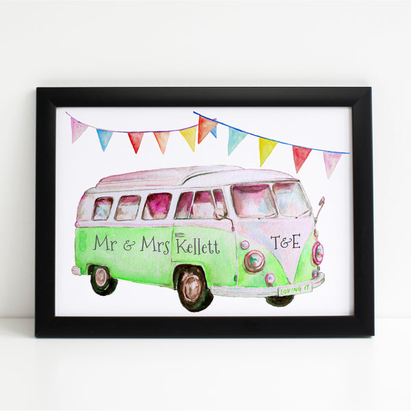 Personalised Campervan Newlyweds, Couples Print, Wedding/Anniversary/Valentines Gift, Home Decor