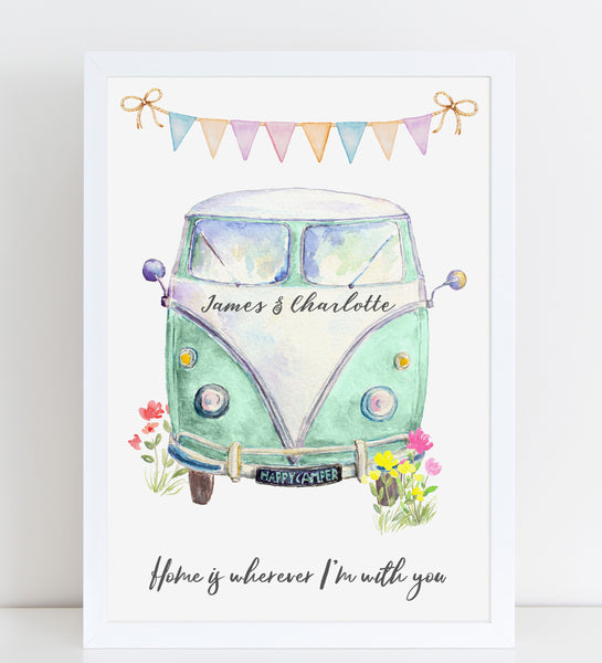 Personalised Campervan, Couples Print, Wedding / Anniversary / Valentines Gift