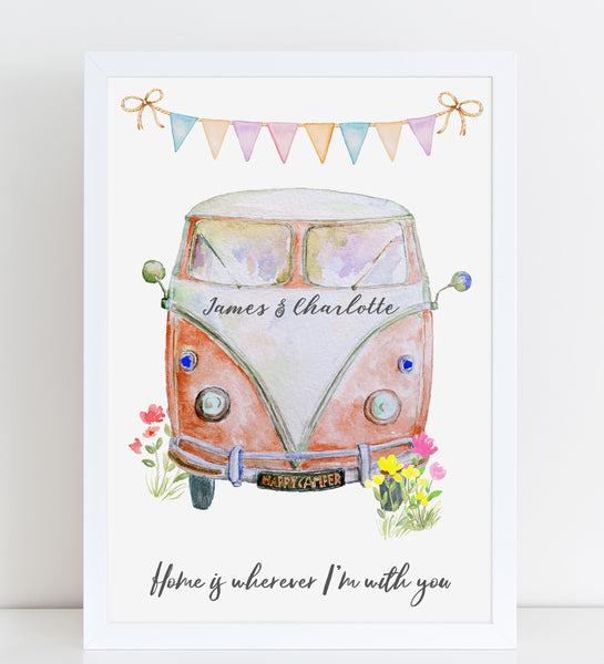 Personalised Campervan, Couples Print, Wedding / Anniversary / Valentines Gift