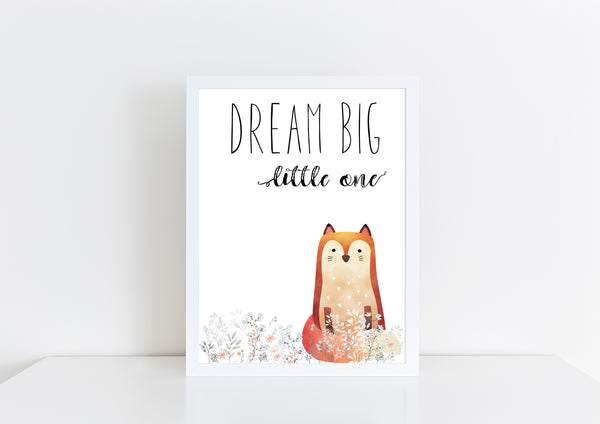 Dream Big Little One Fox White / Floral Nursery Print
