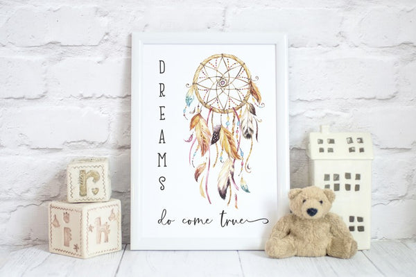 Boho Style Dreamcatcher, Dreams Do Come True, Nursery Decor Print