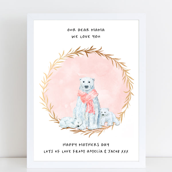 Dear Mama Cute Polar Bears, Mummy & Baby Print, Mother's Day Gift
