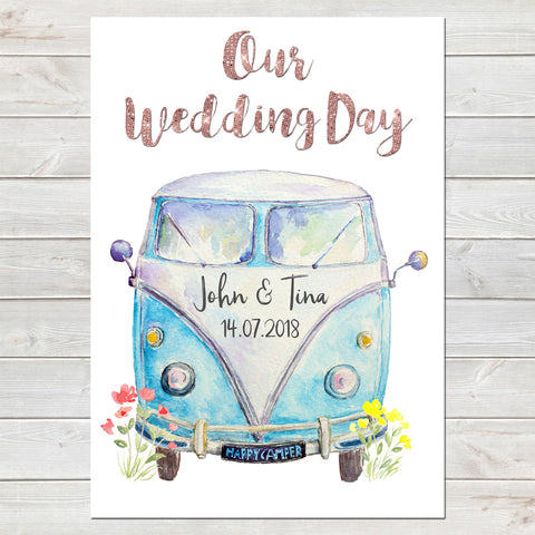 Personalised Campervan Newlyweds, Wedding/Anniversary Gift, Special Date