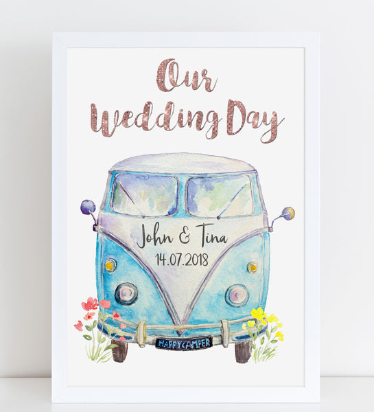 Personalised Campervan Newlyweds, Wedding/Anniversary Gift, Special Date