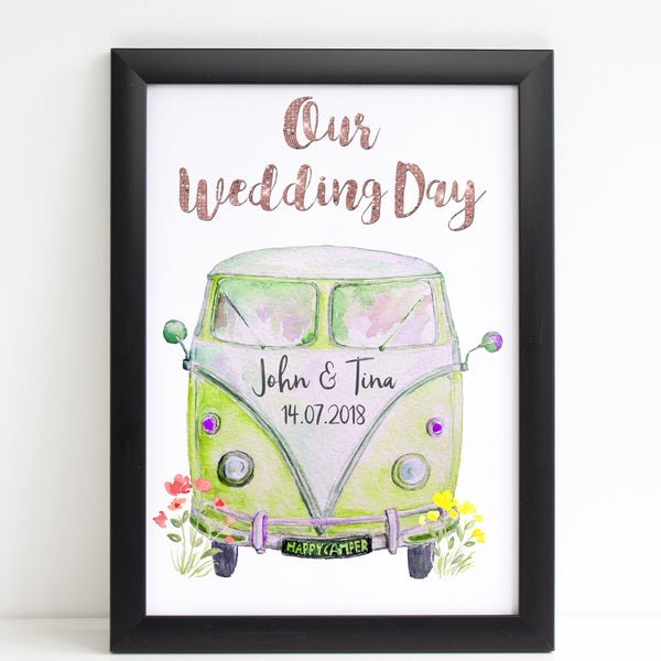 Personalised Campervan Newlyweds, Wedding/Anniversary Gift, Special Date