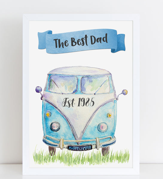 Father's Day Best Dad Campervan Print, Birthday Gift, Custom Home Decor Personalised