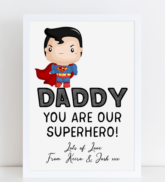 Fathers Day Print Daddy Superhero Personalised Poster Gift for Dad