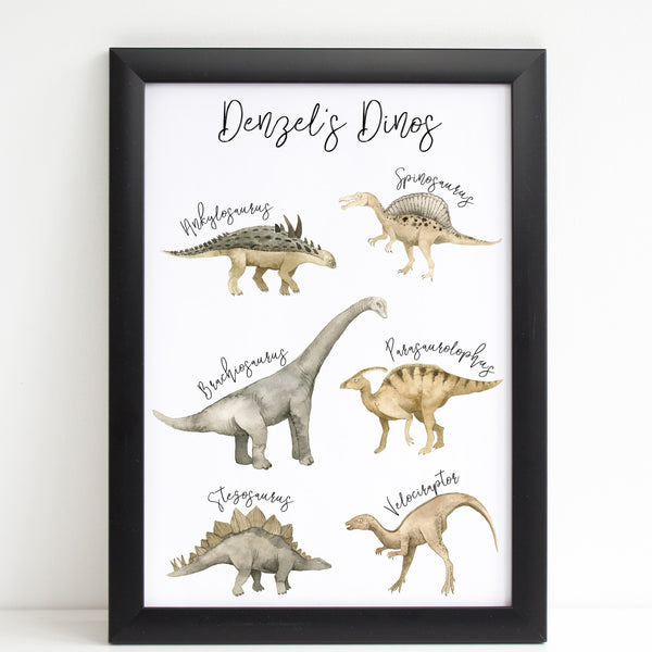 Dinosaur Print for Kids Bedroom, Personalised Poster Various Dinos