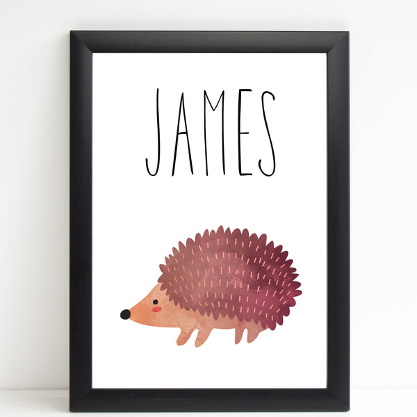 Hedgehog Children's Poster, Personalised White Nursery Print