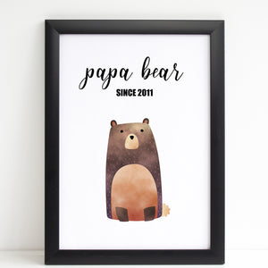 Fathers Day Print 'Papa Bear' Personalised Poster Gift for Dad