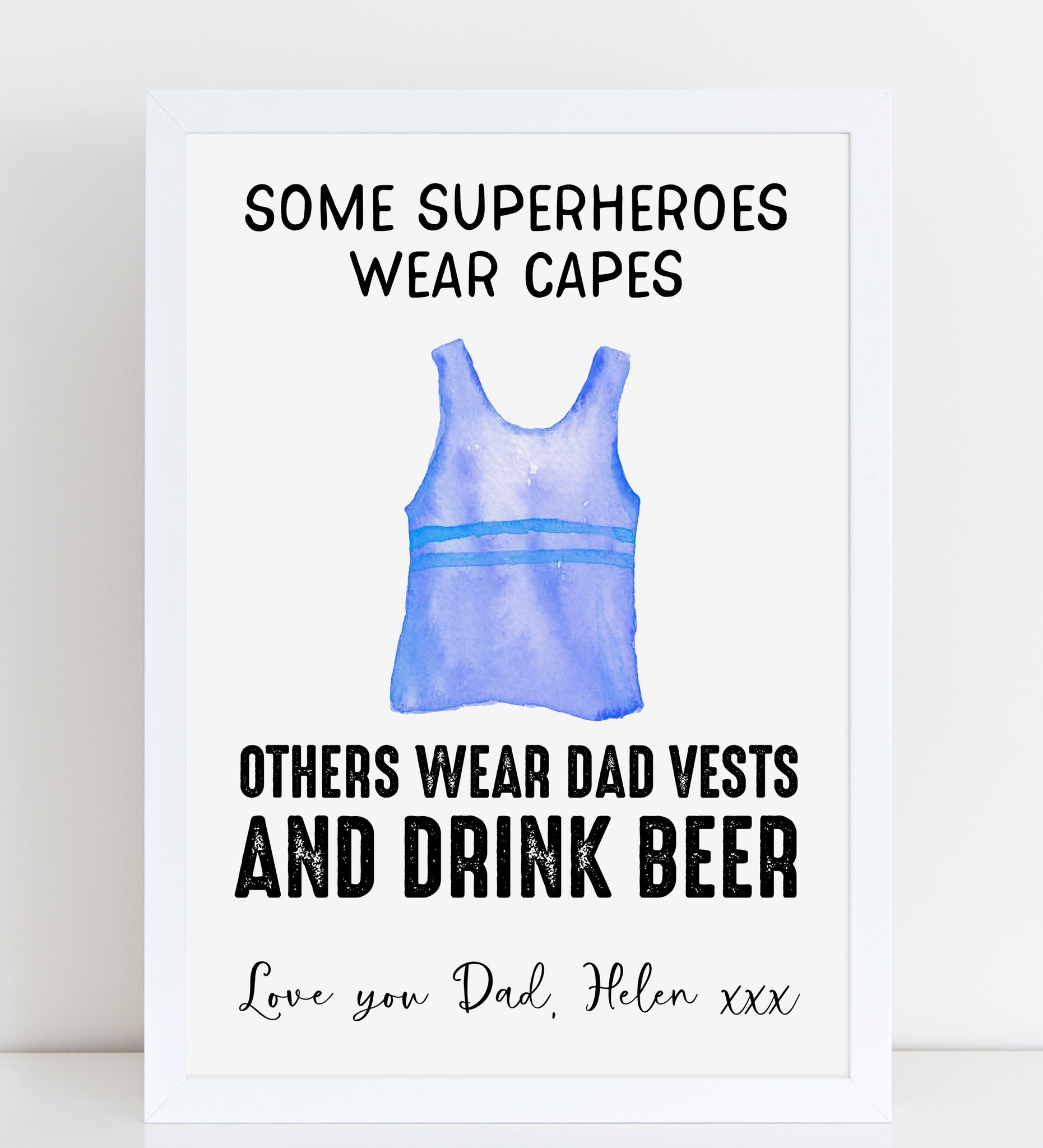 Fathers Day Print Funny Superhero Vest Personalised Poster Gift for Him