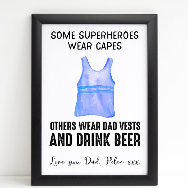 Fathers Day Print Funny Superhero Vest Personalised Poster Gift for Him
