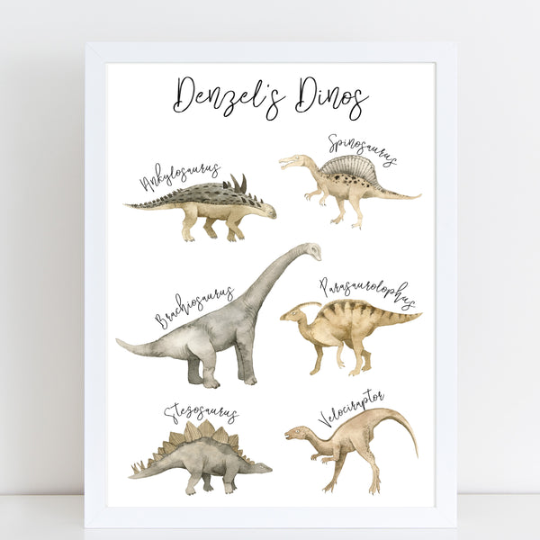 Dinosaur Print for Kids Bedroom, Personalised Poster Various Dinos
