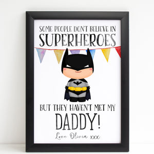 Fathers Day Print Superhero Daddy Personalised Poster Gift for Him