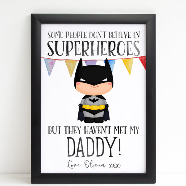Fathers Day Print Superhero Daddy Personalised Poster Gift for Him