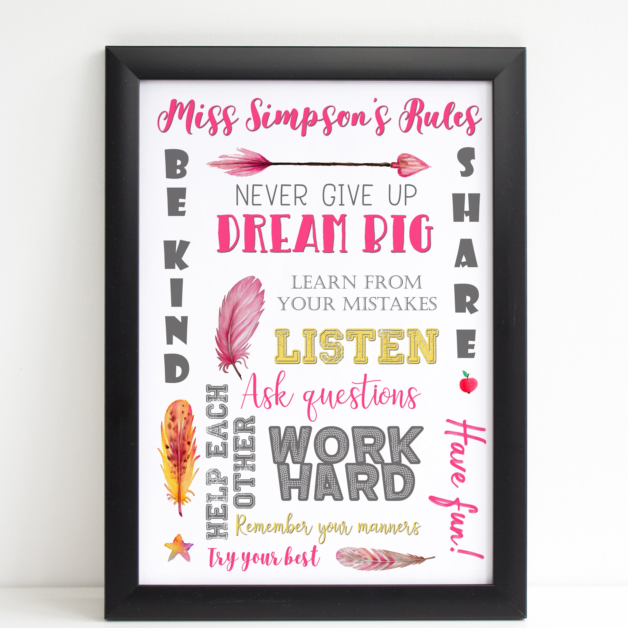 Best Teacher Print, Classroom Rules, Personalised Wall Art Gift