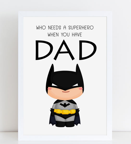 Fathers Day Print Superhero Dad Personalised Poster Gift for Him