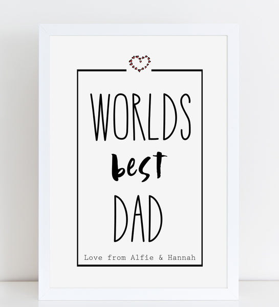 Fathers Day Print 'Worlds Best Dad' Fun Personalised Poster Gift for Him