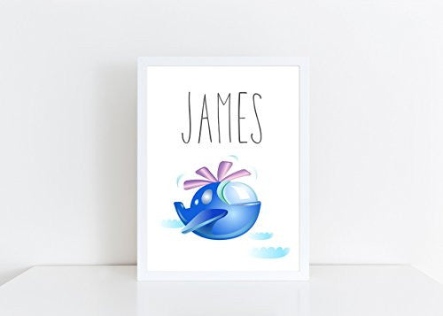 Blue Helicopter Personalised Name Poster White Background, Nursery / Kids Bedroom Print