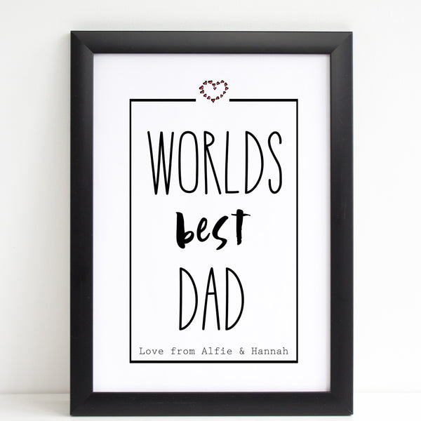 Fathers Day Print 'Worlds Best Dad' Fun Personalised Poster Gift for Him