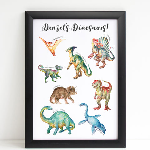 Dinosaur Print for Kids Bedroom, Personalised Poster Colourful Dinos