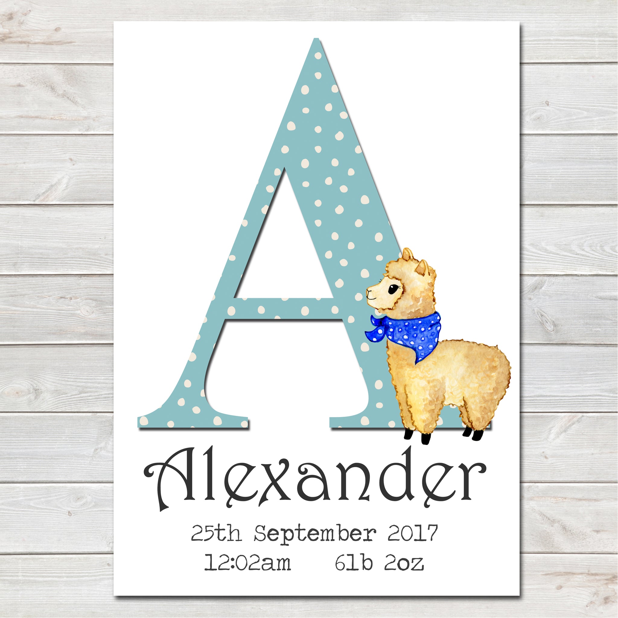 Personalised Boys Initial 'A-Z' Print, Nursery Bedroom, New Baby Gift