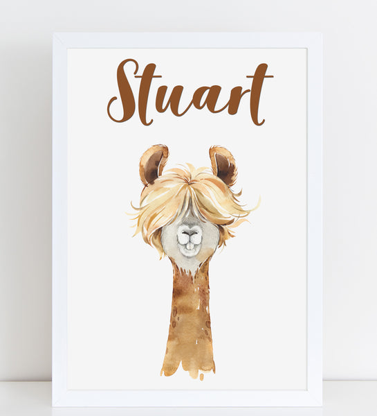 Funny Llama with Hair Print, Cute Personalised Animal Print for Kids