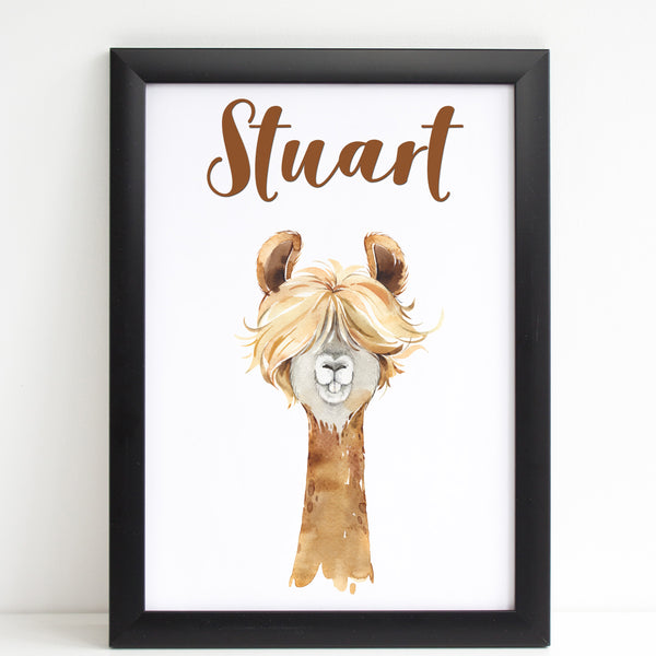 Funny Llama with Hair Print, Cute Personalised Animal Print for Kids
