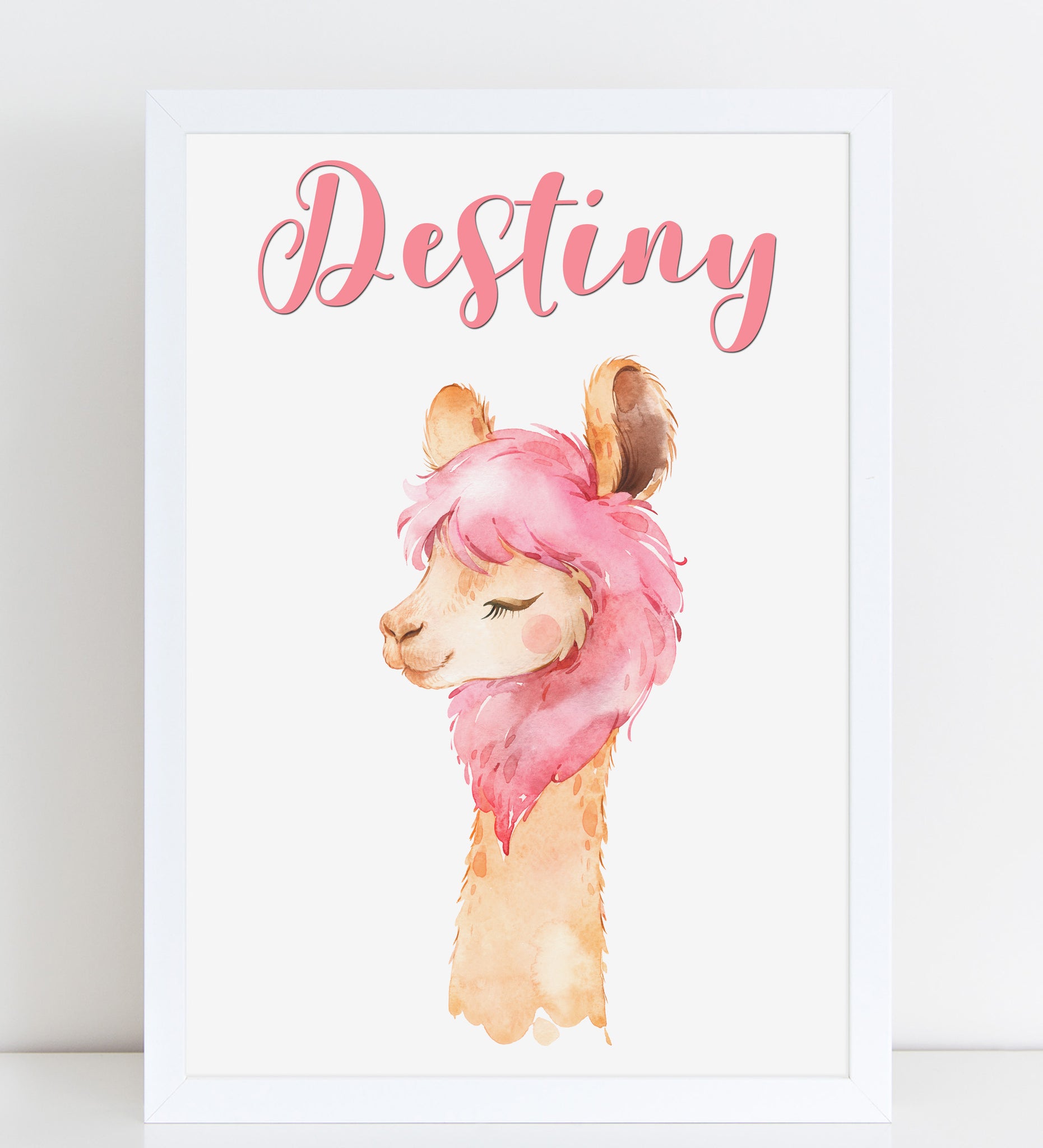 Lovely Llama with Pink Hair Print, Cute Personalised Animal Print for Kids