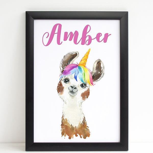 Funny Unicorn Llama Print, Cute Personalised Animal Print for Kids