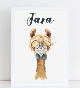 Funny Llama with Glasses Print, Cute Personalised Animal Print for Kids