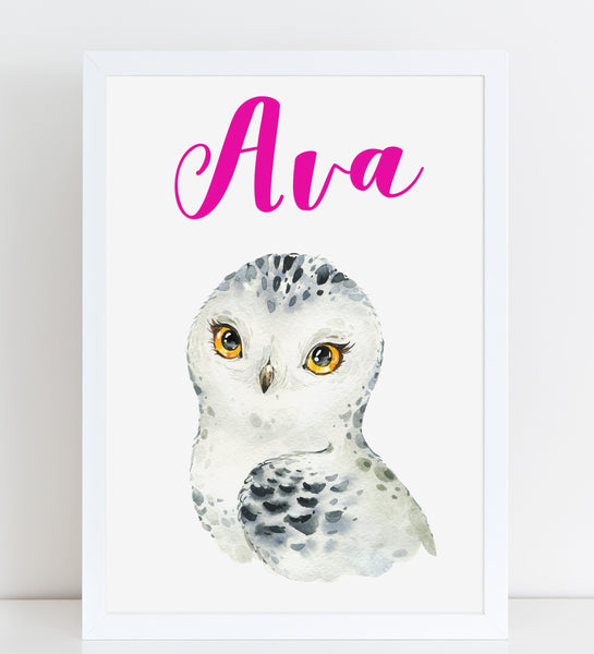 Snowy Owl Beautiful Print, Cute Personalised Animal Print for Kids