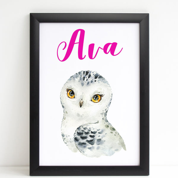 Snowy Owl Beautiful Print, Cute Personalised Animal Print for Kids