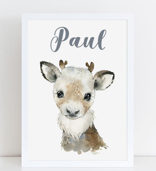 Reindeer Print, Cute Personalised Animal Print for Kids