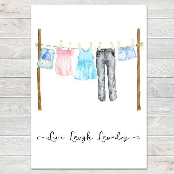 Kitchen Print, Live Laugh Laundry Washing Line Wall Art Mother's Day Gift