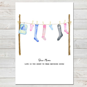 Odd Socks Washing Line Print Wall Art Personalised Mother's Day Gift
