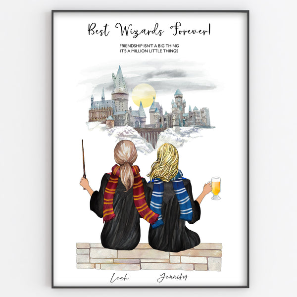 Best Friend Wizard Print, Fun Magic Theme Personalised Portrait Style Gift