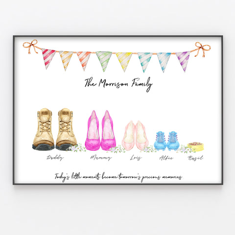 Shoe Family Feet Print Custom Quote, Personalised Wall Art Gift