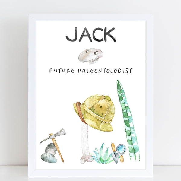 Dinosaur Name Print, Future Paleontologist Bedroom Print for Kids, Personalised Gift