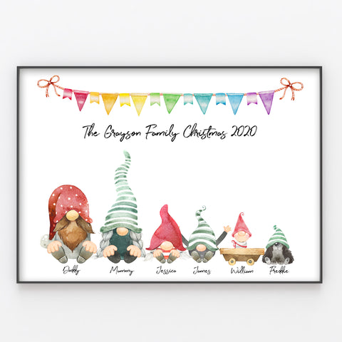 Gnome Family Personalised Christmas Print, Cute Keepsake for Parents or Grandparents