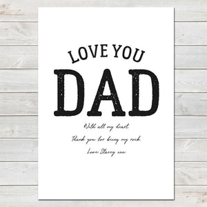 Fathers Day Print 'Love You Dad' Personalised Poster Gift for Him