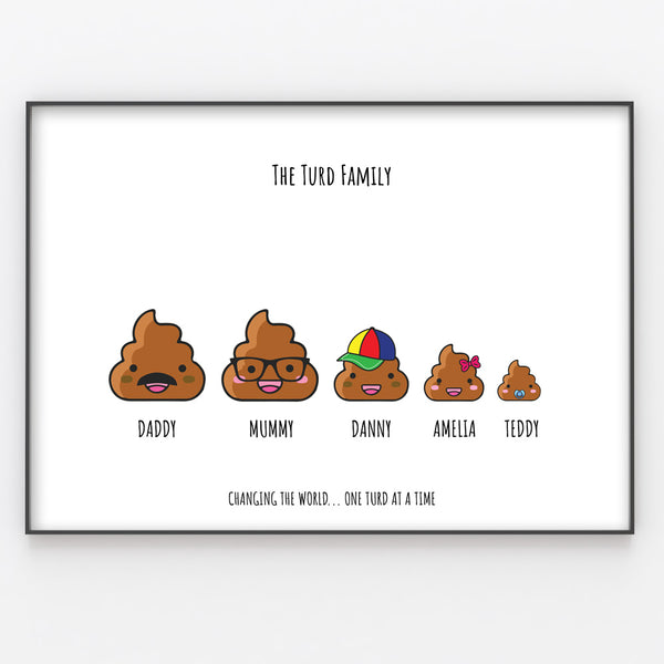 Poop Family, Poo Emoji, Funny Personalised Turd Print