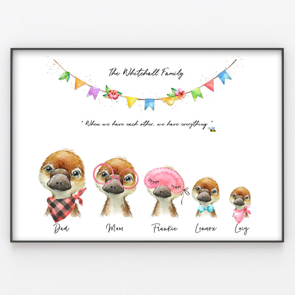 Cute Platypus Family Print, Personalised Animal Wall Art Gift