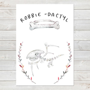 Pterodactyl Skeleton Name Print, Personalised Bedroom Print for Kids, Fun Gift